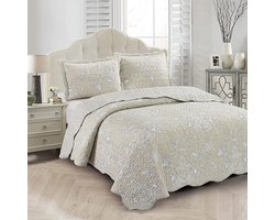 Lavandoux - Bedsprei - Quilt - Floral Toile - 240x220 - 2-persoons - Beige