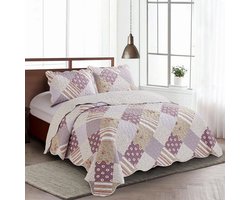 Lavandoux - Bedsprei - Quilt - Meadow Flowers Patchwork - 260x240 - 2-persoons - Roze