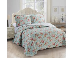 Lavandoux - Bedsprei - Quilt - Rose Garden - 140x200cm - Eggshell Blauw