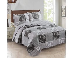 Lavandoux - Bedsprei - Quilt - Toile de Jouy Patchwork - 240x220 - 2-persoons - Grijs