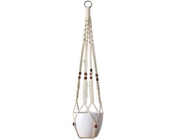 Lavandoux - Macramé Plantenhanger met Houten Kralen - Katoen - Crème - 2 stuks