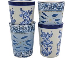 Lavandoux - Mokken - Ceramic - Old World/Floral Lace Blue - 300 ml - set van 4