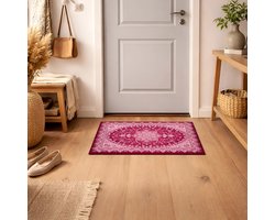 Lavandoux Vintage Tapijt Deurmat Rabat voor Binnen, 50 x 80 cm, Bordeauxrood en Roze | Deurmat Binnen | Deurmat met Print | Schoonloopmat | Persische Deurmat | Entree Mat | Perzie