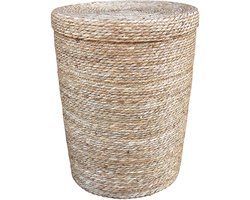 Lavandoux - Wasmand met Deksel - Zeegras - Naturel - L: Ø40 x H49 cm