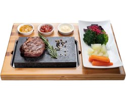 Lavasteen steakbord - Hot Stone - voor unieke bereiding - 1 stuk - zwart - natuursteen