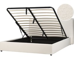 LAVAUR - Bed met opbergruimte - Gebroken wit - 160 x 200 cm - Bouclé