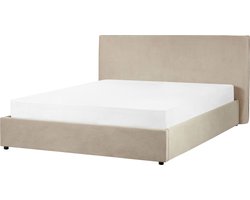 LAVAUR - Bed met opbergruimte - Taupe - 160 x 200 cm - Fluweel