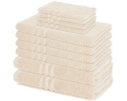 Lavea® 10-delige Badhanddoekenset – 100% Katoenen Badstof – 4 Handdoeken, 2 Douchehanddoeken, 2 Gastendoekjes, 2 Washandjes – voor Thuis, Hotel en Spa – Crème