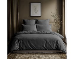 Lavea® Beddengoedset van 100% Katoen met Dekbedovertrek 155x220 + 1 Kussensloop 80x80 cm – Zacht, Ademend en Oeko-TEX Gecertificeerd – Antraciet
