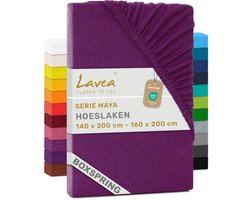 Lavea® Hoeslaken 140-160x200cm 100% Katoen – Hoge Hoek 35 cm voor Dikke Matrassen – met Elastiek Rondom in Jersey – voor Boxspring – Lila