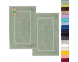 Lavea® Set van 2 badmatten 50x80 cm, zacht en absorberend – 100% katoen, wasbare badkamermatten – ideaal als douche- of badmat – Eucalyptus