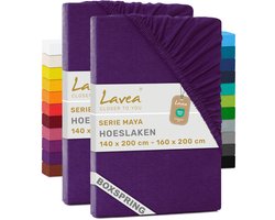 Lavea® Set van 2 Hoeslakens 140x200 cm – voor Dikke Matrassen tot 35 cm, voor Boxspring & Waterbed – 100% Katoen – met Elastiek – Hoge Kwaliteit – Donkerpaars