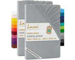 Lavea® Set van 2 Hoeslakens 180x200 cm – voor Dikke Matrassen tot 35 cm, voor Boxspring & Waterbed – 100% Katoen – met Elastiek – Hoge Kwaliteit – Zilver