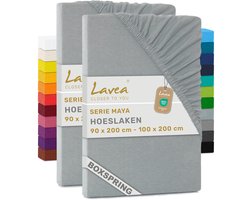 Lavea® Set van 2 Hoeslakens 90x200cm - 100x200cm – voor Dikke Matrassen tot 35 cm, voor Boxspring & Waterbed – 100% Katoen – met Elastiek – Hoge Kwaliteit – Zilver