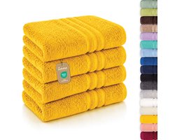 Lavea® Set van 4 Handdoeken 50x100 cm – 100% Katoenen Handdoeken – Zacht en Sterk Absorberend – Ideaal als Badhanddoeken voor Badkamer, Thuis, Hotel en Spa – Koolzaadgeel