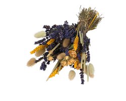 Lavendel droogboeket 33cm - Gedroogde bloemen - Natuurlijke woondecoratie - Paars met geel