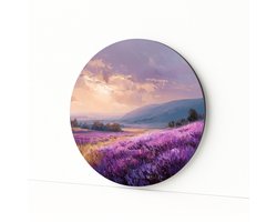 Lavendel wanddecoratie - Wandobject rond - Aluminium - 40x40 cm