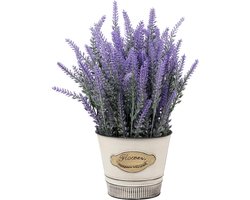 Lavendelbloemen Kunstplanten Kunstbloemen Gevlokte Plastic Lavendel in Gegalvaniseerde Metalen Pot Binnen Buiten Thuis Keuken Kantoor Tafeldecoratie Decor