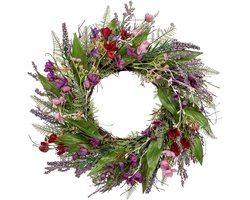 Lavendelkrans - Deurkrans - Ø 45 cm - Kunstmatige Lavendelbloemen - Wandkrans voor Binnen & Buiten - Lente & Zomer Decoratie - Paaskrans - Realistische Paasdecoratie - Paasversiering - Tafelkrans - Decoratieve Krans voor Bruiloft & Feest