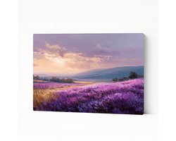 Lavendelveld - Wandkunst - Woondecoratie - Canvas schilderij - 60x40 cm