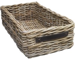 LaVie-Grote opbergmand van riet en leer-Grote rieten kastmand-Voorraadmand riet leer