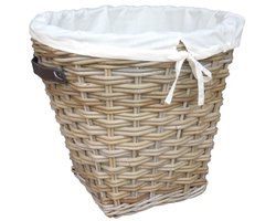 LaVie-Grote wasmand van riet rond model-Grote wasmand van riet leer en waszak