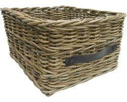 LaVie-opbergmand riet leer 40x43cm-lademand-voorraadmand-kastenmand