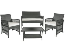 Lavinsa - 4-delige rotan tuinmeubelset – Outdoor patio set met sofa, stoelen, kussens en glazen tafel – Geschikt voor balkon of tuin