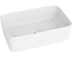 LAVITA CANAL - Opzetwastafel Rechthoek - 40x30cm - Hoogte 20cm - Wit Hoogglans - Dunne Rand - Zonder Kraangat