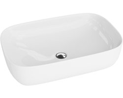 LAVITA® Opzetwastafel ALAVA Keramische Wastafel voor Badkamer en Gastentoilet - 600x385x145 mm - Wit Hoogglans - Wasbak met dunne rand - Keramik Waskom opbouw zonder kraangat en zonder overloop