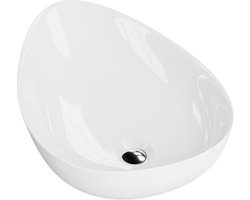 LAVITA® Opzetwastafel ALMOND Keramische Wastafel voor Badkamer en Gastentoilet - 580x410x150 mm - Wit Hoogglans - Wasbak met dunne rand - Keramik Waskom opbouw zonder kraangat en zonder overloop