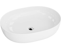 LAVITA® Opzetwastafel BLAS Ovaal Keramische Wastafel voor Badkamer en Gastentoilet - 595x430x135 mm - Wit Hoogglans - Wasbak met dunne rand - Keramik Waskom opbouw zonder kraangat en zonder overloop