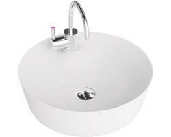 LAVITA® Opzetwastafel CARIBE Ronde Keramische Wastafel voor Badkamer en Gastentoilet - 435x435x130 mm - Wit Hoogglans - Wasbak met dunne rand - Keramik Waskom opbouw met kraangat en zonder overloop