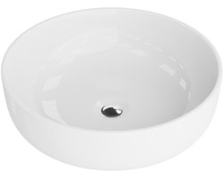 LAVITA® Opzetwastafel CORDOBA Rond Keramische Wastafel voor Badkamer en Gastentoilet - 415x415x135 mm - Wit Hoogglans - Wasbak met dunne rand - Keramik Waskom opbouw zonder kraangat en zonder overloop