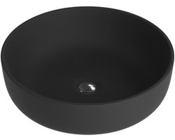 LAVITA® Opzetwastafel CORDOBA Rond Keramische Wastafel voor Badkamer en Gastentoilet - 415x415x135 mm – Zwart Mat - Wasbak met dunne rand - Keramik Waskom opbouw zonder kraangat en zonder overloop