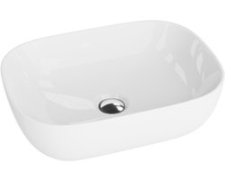 LAVITA® Opzetwastafel COSTA Keramische Wastafel voor Badkamer en Gastentoilet - 460x325x135 mm - Wit Hoogglans - Wasbak met dunne rand - Keramik Waskom opbouw zonder kraangat en zonder overloop
