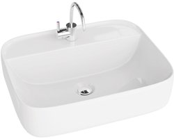 LAVITA® Opzetwastafel KARAWELA Rechthoekig Keramische Wastafel voor Badkamer en Gastentoilet - 500x400x145 mm - Wit Hoogglans - Wasbak met dunne rand - Keramik Waskom opbouw met kraangat en zonder overloop