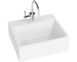 LAVITA® Opzetwastafel MINORKA Rechthoekig Keramische Wastafel voor Badkamer en Gastentoilet - 335x300x120 mm - Wit Hoogglans - Wasbak met dunne rand - Keramik Waskom opbouw met kraangat en zonder overloop