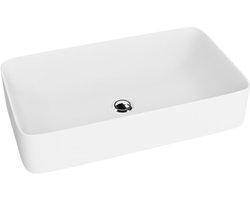LAVITA® Opzetwastafel PASANA Rechthoekig Keramische Wastafel voor Badkamer en Gastentoilet - 605x340x110 mm - Wit Mat - Wasbak met dunne rand - Keramik Waskom opbouw zonder kraangat en zonder overloop