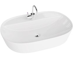 LAVITA® Opzetwastafel PEREYA GRANDE Ovaal Keramische Wastafel voor Badkamer en Gastentoilet – 605x400x120 mm - Wit Hoogglans - Wasbak met dunne rand - Keramik Waskom opbouw met kraangat en zonder overloop