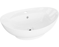 LAVITA® Opzetwastafel TERRA Ovaal Keramische Wastafel voor Badkamer en Gastentoilet - 390x595x175 mm - Wit Hoogglans - Wasbak met dunne rand - Keramik Waskom opbouw met kraangat en met overloop