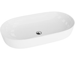 LAVITA® Opzetwastafel VERSO GRANDE Keramische Wastafel voor Badkamer en Gastentoilet - 810x400x140 mm - Wit Hoogglans - Wasbak met dunne rand - Keramik Waskom opbouw zonder kraangat en zonder overloop