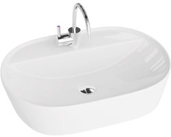 LAVITA PEREYA - Opzetwastafel Ovaal - 50cm - Wit Hoogglans - Met Kraangat - Dunne Rand - Waskom Badkamer