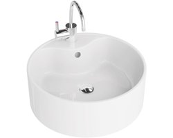 LAVITA TENERYFA - Opzetwastafel Rond - 41cm - Wit Hoogglans - Met Kraangat en Overloop - Keramische Waskom Set