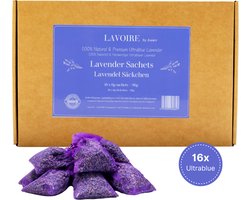 Lavoire 16x6g Lavendel Geurzakjes – Mottenballen - Natuurlijke Motten Bestrijding - Anti Motten - Mottenval - Kledingsmotten - Langdurige Geur, Duurzaam & Kalmerend - 100% Gedroogde Lavendel voor Kleding, Textiel & Auto