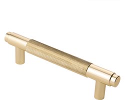 Lavuzo Handgreep Ribbel Satijn Goud 128 mm | Boorafstand 96 mm | Per Stuk | Meubelgreep goud | Gouden deurgreep