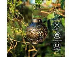 Lavyon – Tuinverlichting – Solar Buitenlamp Lantaarn 2 stuks – Waterdichte LED Tuinverlichting op Zonne-energie – Hanglamp voor Tuin, Terras & Pad – Met Warm Wit Licht – Metaal Design – Buitenverlichting