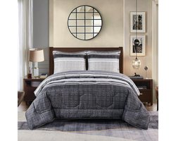 Lazy Dekbed Zonder Overtrek (incl. kussensloop) | 160x220 cm | Patroon Velvet| Grijs/zwart | All year dekbed 400gr./m2