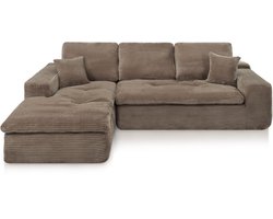 Lazy Hoekbank Velvet Ribstof Taupe Links
