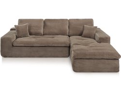 Lazy Hoekbank Velvet Ribstof Taupe Rechts